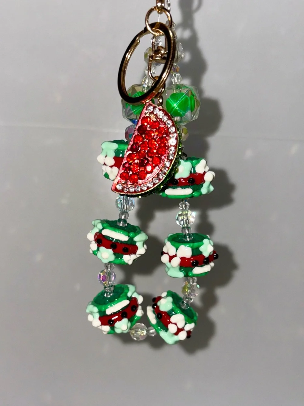 Watermelon Sugar Custom Beaded Wristlet Keychain + Sparkling Watermelon Charm